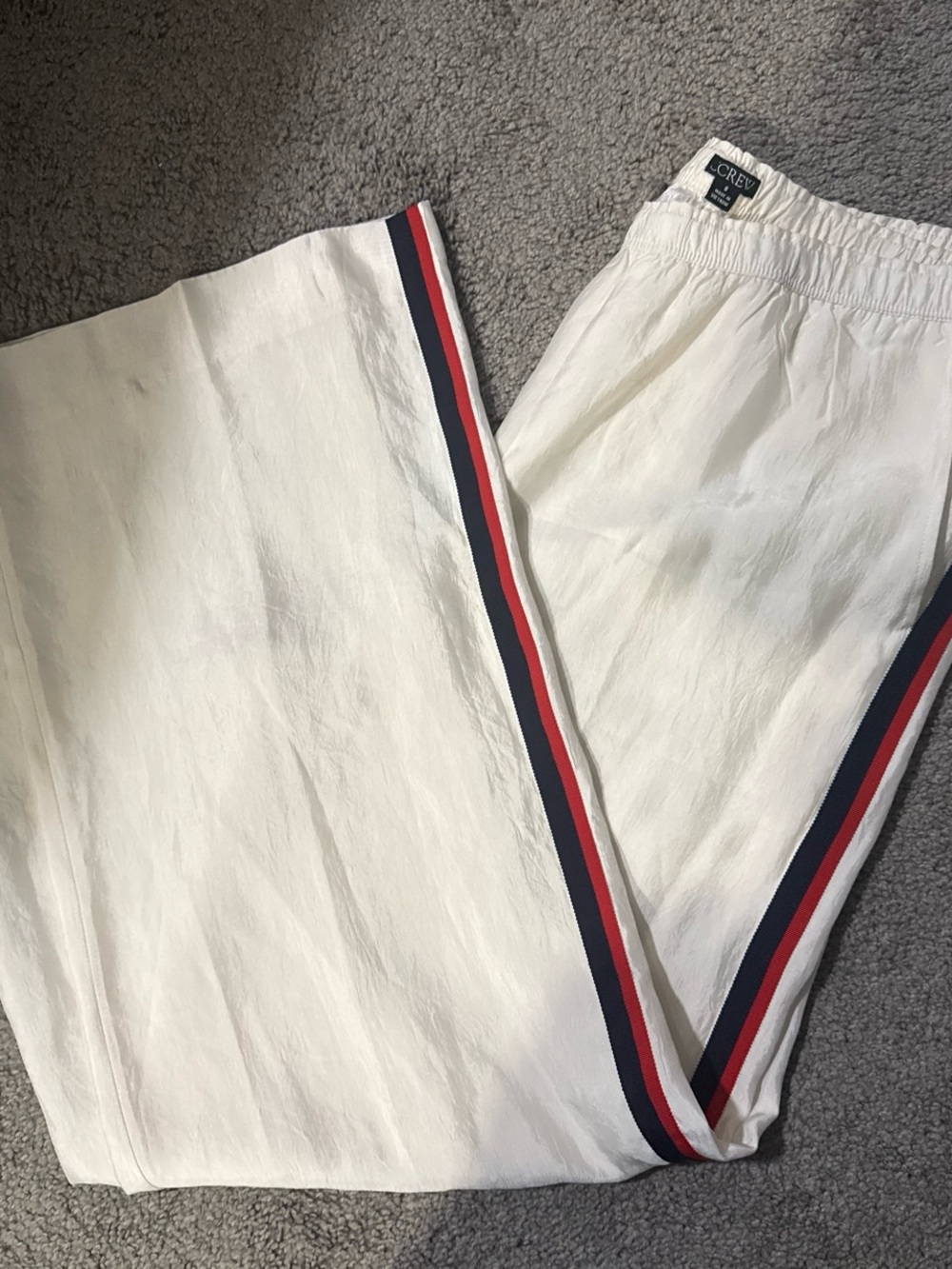 J. Crew Cream Wide-Leg Pants with Navy and Red Side Stripes - Picture 5 of 6